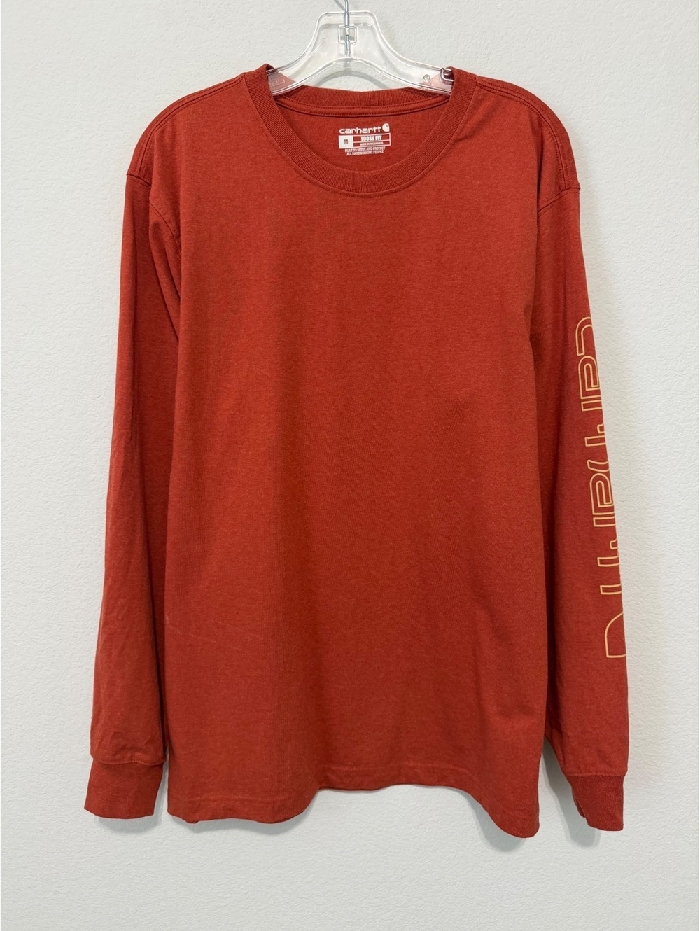 Carhartt Long Sleeve Crew Neck Orange Loose Fit Shirt Men's Size M